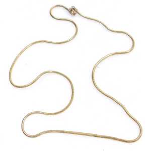 A 9ct gold snake link bracelet, on a bolt ring clasp, 15.4g, 66.5cm long. - 2