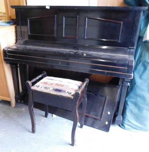 A John Grey and Sons of York and Hull straight trung upright piano, together with a stool.