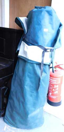 A caravan/campervan cover in blue material.