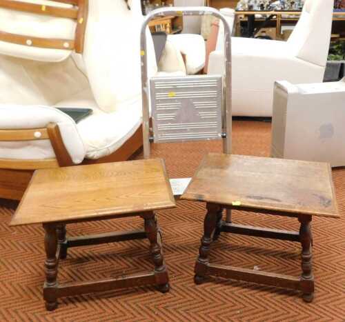 Two oak side tables, together with a two step ladder. (3)