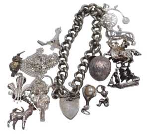 A silver curb link bracelet, on a heart shaped padlock clasp, 0.89oz, together with assorted...