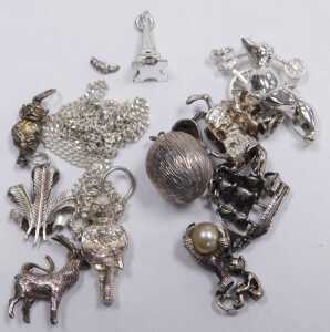 A silver curb link bracelet, on a heart shaped padlock clasp, 0.89oz, together with assorted... - 2