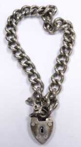 A silver curb link bracelet, on a heart shaped padlock clasp, 0.89oz, together with assorted... - 5
