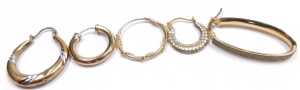 Two pairs of 9ct gold hoop earrings, pair of bicolour gypsy earrings, and single earrings, 3.3g. - 2