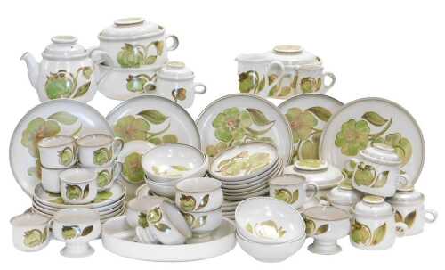 A Denby pottery Troubadour pattern dinner and tea service, including three vegetable tureens and...
