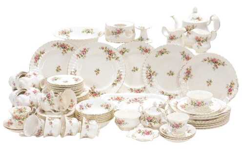 A Royal Albert porcelain Moss Rose pattern part dinner and tea service, including dinner,...