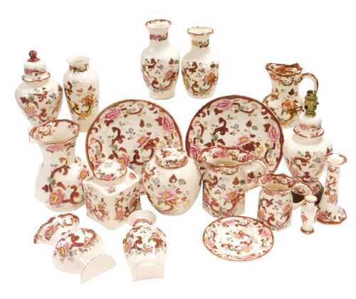 A group of Masons ironstone Mandalay Red pattern vases, together with three graduated hydra jugs,...