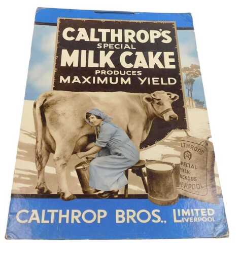 An early 20thC Calthrop's Special Milk Cake advertising board, Produces Maximum Yield, by...
