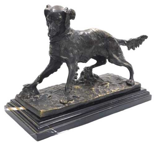 After Pierre-Jules M&egrave;ne. Bronze figure of a retriever, raised on a rectangular base, above a...