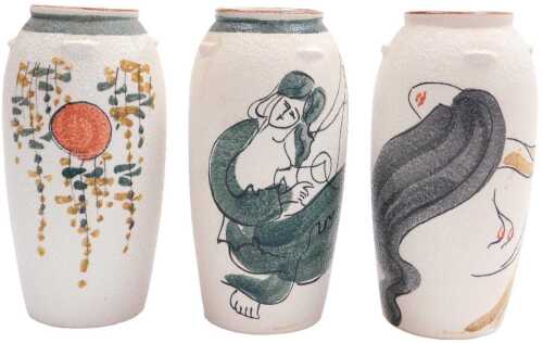 A pair of late 20thC Continental vases, of ovoid form, painted with seated lute players, and a...