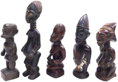 A group of Congolese and other African tribal figures, some fertility, the largest 29cm high. (5)