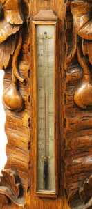 A Victorian oak wheel barometer, with a silvered dial, and thermometer, the case carved in high... - 3