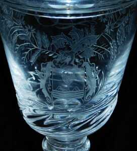 A Norwegian Hadaland Glass Works Monarch glass and cover, the domed cover with an openwork crown... - 3