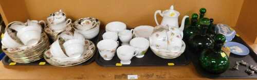 A Staffordshire part tea service, green glass bottles and stoppers, Wedgwood Jasperware, etc. (3...