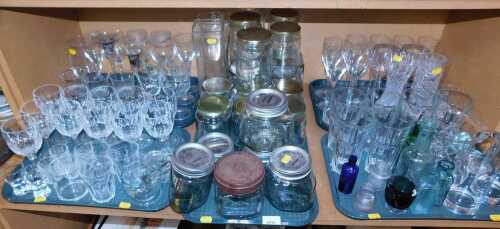 Glassware, to include Stewart crystal wine glasses, smoked glass tealight holder, signed to...