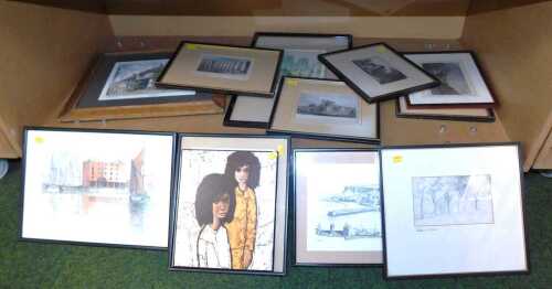 Pictures and prints, to include after S J Heady, The Mermaid Inn, Rye, signed print, after F...