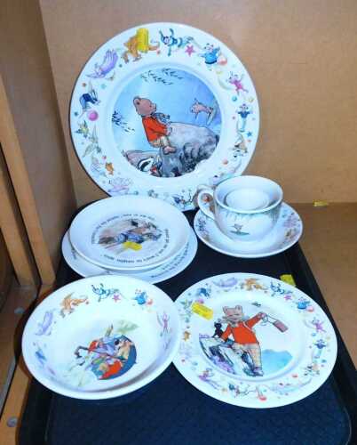 Wedgwood children's crockery, comprising a Rupert Bear dinner plate, side plate, bowl, teacup,...