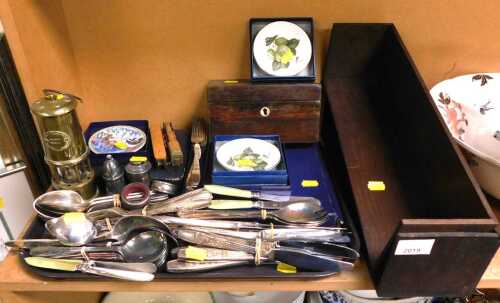 Plated and metalwares, to include a brass Hockley Lamp and Limelight Company Colliery miner's...