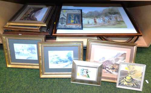 Pictures and prints, comprising after Douglas E. West, Pavilion End, print, 36.5cm x 54cm,...
