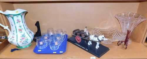 A cut crystal vase and centerpiece bowl, together with a Whitbread dray 1742 commemorative model...