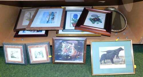 Mirrors, pictures and prints, to include Mejdif, row boats at a foreign harbour, signed...