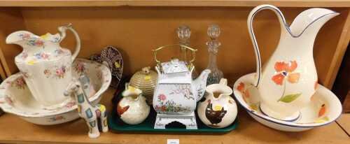 Ceramics and glass, to include an Ironstone floral patterned wash jug and basin, with another,...