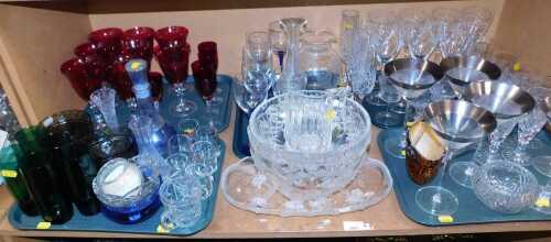 Glassware, to include Royal Doulton crystal wine glasses, martini glasses, green glass hi-balls,...