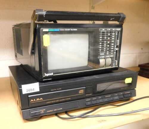 An Ingersoll 5.5" colour television, model XK512B, together with an Alba CD player.
