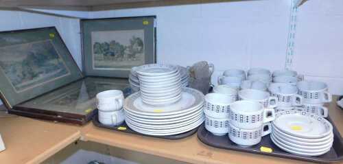 A Tonga part tea and dinner service, together with various plates, mugs and prints. (2 trays and...
