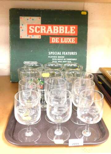 Glassware, comprising C. Pratt & Sons of Lincoln wine glasses, Cherry B flutes, Babycham Martini...