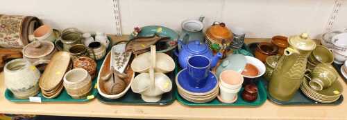 Studio pottery, to include signed vases and bowl by A. Gibson, part tea service, a Moss Green...
