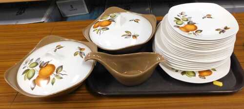 A mid century Midwinter Style Craft Oranges and Lemons pattern part dinner service, comprising a...