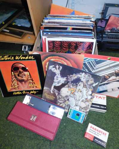 LP records sleeves, together with home recorded cassette tapes, a Parastat gramophone record...