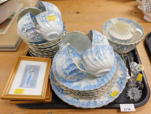 A Chapman porcelain part tea service, decorated with blue flowers, together with various further...