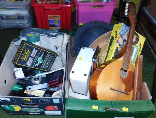 Musical instruments and toys, to include a boxed D&uuml;breq stylophone, an eight string flat backed...