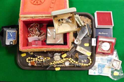 Costume jewellery, watches and coinage, to include approx &pound;31 in modern British money, pre...