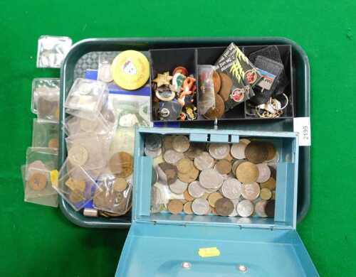 Pre-decimal and world coinage, together with collectable Tetley The Lost World tokens, pin...