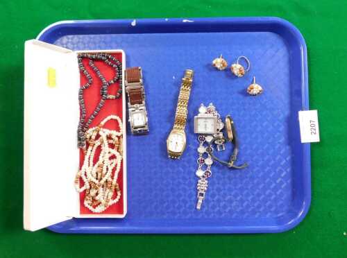 Costume jewellery and watches, comprising an early 20thC gold cased Swiss made lady's watch,...
