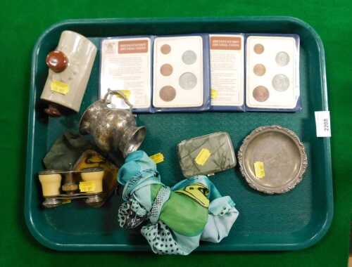 Coins and coleectibles, to include a pair of early 1900s binoculars with case, a bakelite...