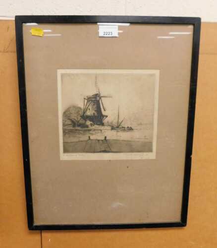 Rex Scroll. A Holland Maln, signed etching, 20cm high, 21cm wide.