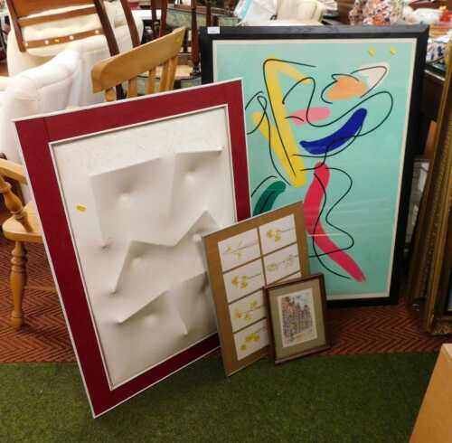 A group of pictures, to include Dan Forester, abstract moulded image, name indistinct, Danish...