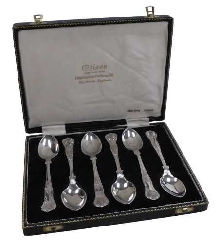 A set of six Elizabeth II silver King's pattern teaspoons, cased, Sheffield 1965, 5.44oz.