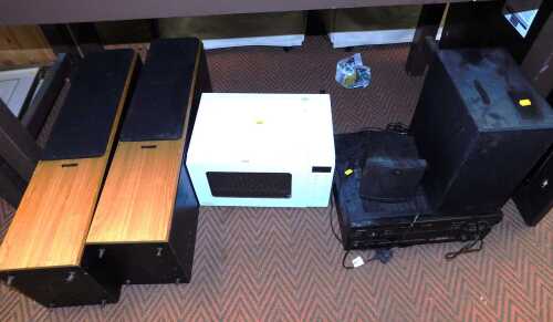 A Yamaha Natural Sound AV receiver, model RX-V640RDS, together with speakers, Samsung, JBL, and...