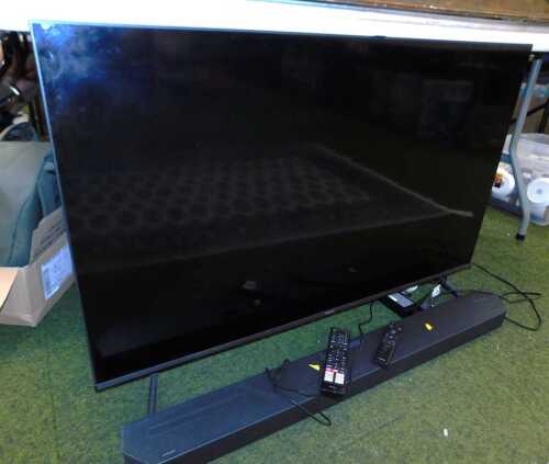 A Hisense 50" flatscreen TV, together with a Samsung soundbar, model HW-Q600C, with leads and...