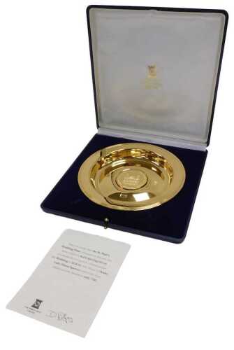 An Elizabeth II silver gilt salver, overlaid in 22ct gold, to commemorate the marriage of HRH...