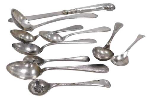 Five George V teaspoons, with engine turned decoration, verso initial engraved, Birmingham 1924,...