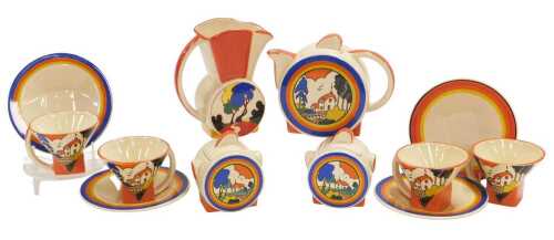 A Morland Chelsea Works Huntley Cottage pattern pottery part tea service, comprising a teapot,...