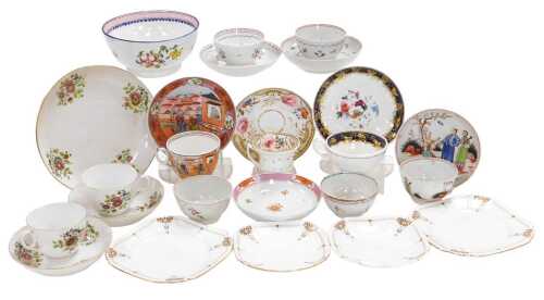 A group of 18thC and later porcelain teawares, including Newhall tea bowls and saucers, Spode...