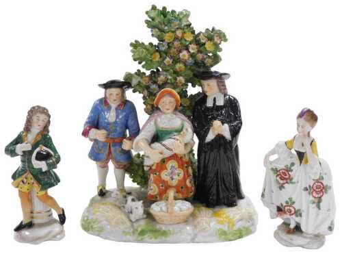 A late 19thC Samson porcelain figure group modelled as The Tithe Pig, 23cm high, and two Samson...