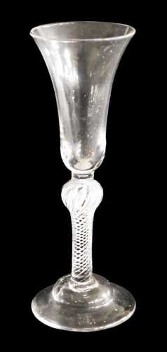 A late 18thC Georgian wine glass, with a bell shaped bowl, above an airtwist stem, with single...